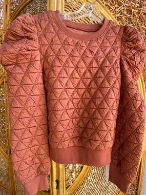 NWT Fisoew Women's Quilted Teddy Jacket Pullover - Rust Size M Gathered Sleeves
